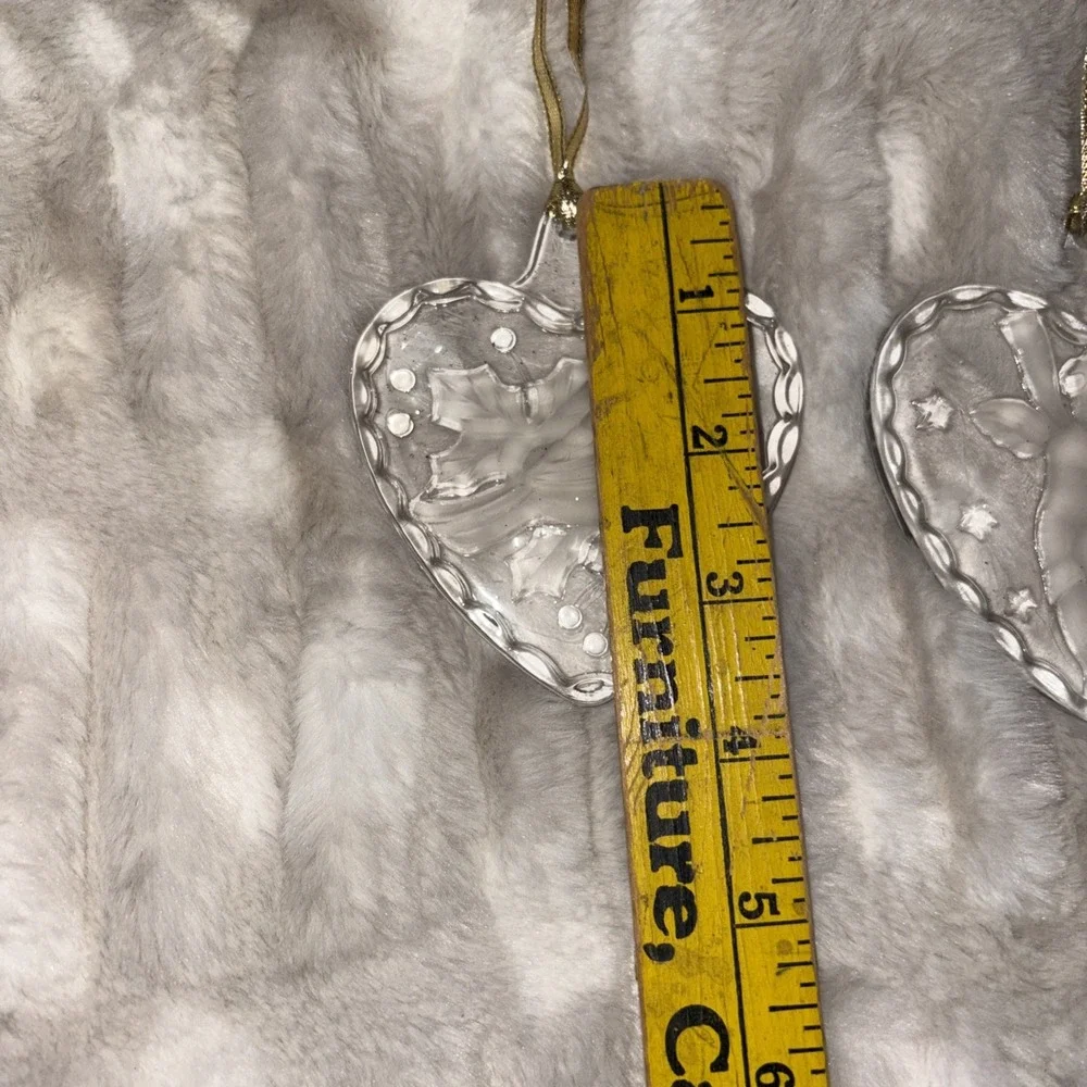 2 Mikasa Crystal Glass Heart Shaped Ornaments Cardinal Angel Cherub Gold Hangers